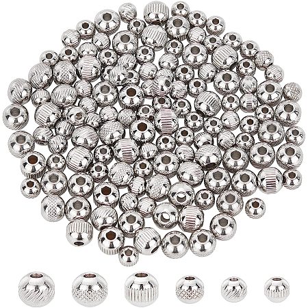UNICRAFTALE About 140pcs 6 Styles Round Loose Beads Stainless Steel Round Beads 6-8mm Beads Spacers Finding for DIY Bracelets Necklaces Jewelry Making 1-3mm Hole