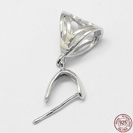 Honeyhandy Rhodium Plated 925 Sterling Silver Pendant Bails, Ice Pick & Pinch Bails, Platinum, 16.5x7.5mm, Hole: 4x6mm, Pin: 0.5mm