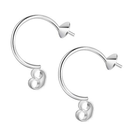 BENECREAT 2 Pairs 925 Sterling Silver Semi Hoop Stud Earring Post Cup Pin Pearl Setting Findings for Earring Accessories DIY Tools