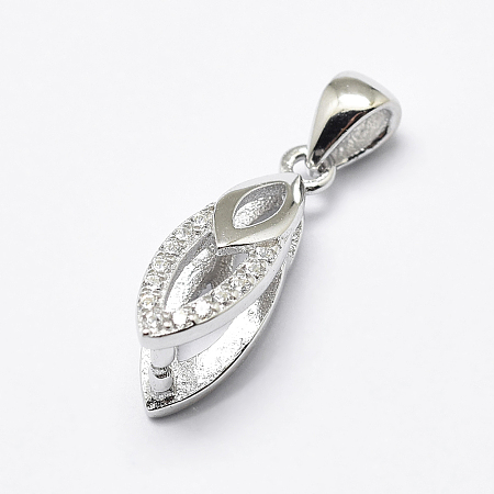 Honeyhandy 925 Sterling Silver Micro Pave Cubic Zirconia Pendant Bails, Ice Pick & Pinch Bails, Leaf, Platinum, 15x5x7mm, Hole: 2x3mm, Pin: 1mm
