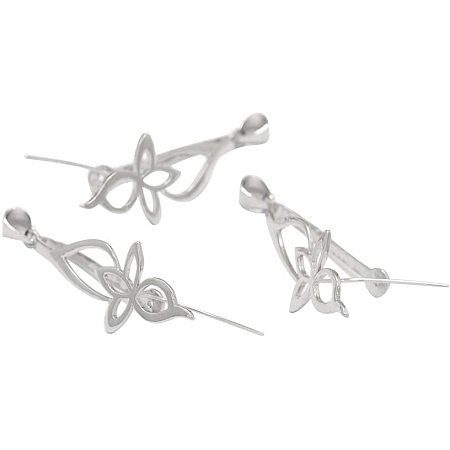 CHGCRAFT 3pcs 925 Sterling Silver Pendant Bails Leaf Pendant Connectors Ice Pick Pinch Bails for Jewelry Making Pin 0.6mm