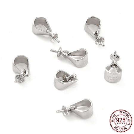 Honeyhandy Rhodium Plated 925 Sterling Silver Peg Bails, Snap on Bail with Peg Bails, Flower, Platinum, 10x4.5x3.5mm, Pin: 0.5mm