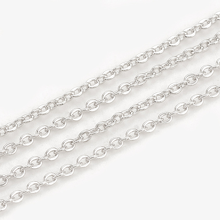 Honeyhandy Brass Cable Chains, Soldered, Flat Oval, Real Platinum Plated, 1.5x1.3x0.3mm
