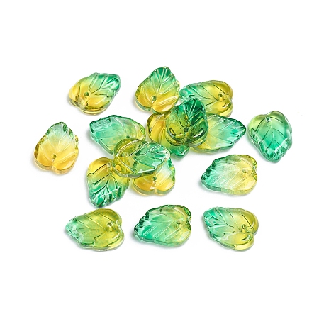 Honeyhandy Two-Tone Transparent Glass Charms, Leaf, Green Yellow, 13.5x10.5x3.5mm, Hole: 1.2mm