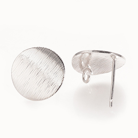 Honeyhandy Brass Ear Stud Findings, with Loop, Flat Round, Nickel Free, Real Platinum Plated, 12mm, Hole: 2mm, pin: 0.5mm