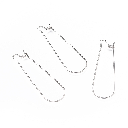 Honeyhandy 304 Stainless Steel Hoop Earring Finding, Kidney Ear Wire, Stainless Steel Color, 21 Gauge, 39x12.5mm, Pin: 0.7mm