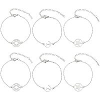 UNICRAFTALE 6pcs 3 Styles Links Bracelets 201 Stainless Steel Bracelets Flat Round with Star of David New Moon with Cat Flat Round with Star Link Bracelet with Lobster Claw Clasps 16.7-17.5 cm