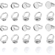 UNICRAFTALE 8/10/12/14/16mm Adjust Ring Base 20 Sets Stainless Steel Bezel Rings with Half Round Glass Cabochons Finger Rings Components for Ring Making Stainless Steel Color