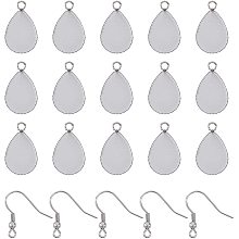 UNICRAFTALE 50 Sets DIY Pendant Earring Making Kits Stainless Steel Earring Hooks with Pendants Bezels Ear Wires with Teardrop Pendant Cabochon Earring for Jewelry Making Stainless Steel Color