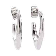 Honeyhandy 304 Stainless Steel V-shape Stud Earrings, Half Hoop Earrings for Women, Stainless Steel Color, 21.5x13x3mm, Pin: 0.9mm