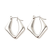 Honeyhandy Non-Tarnish 304 Stainless Steel Chunky Rhombus Hoop Earrings for Women, Stainless Steel Color, 25x22mm, Pin: 0.8mm