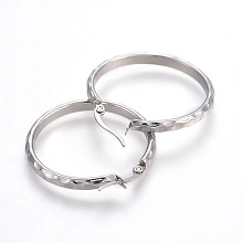 Honeyhandy 304 Stainless Steel Hoop Earrings, Bumpy, Stainless Steel Color, 36x35x3mm, Pin: 1.2x0.7mm