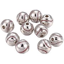 CHGCRAFT 10pcs Brass Enamel Beads Long-Lasting Real Platinum Plated Baseball Enamel Beads for Jewelry Making,9.3x9mm, Hole 2.1mm