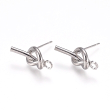 Honeyhandy Rack Plating Brass Stud Earring Findings, with 316 Surgical Stainless Steel Pin and Loop, Knot, Platinum, 19x7.5x4mm, Hole: 2mm, Pin: 0.7mm