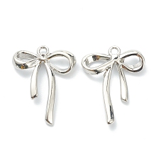 Honeyhandy Alloy Pendants, Bowknot with Rhinestone, Platinum, 26x20x4mm, Hole: 1.6mm