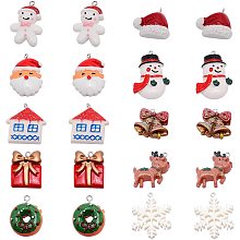 SUNNYCLUE 1 Box 20Pcs 10 Styles Christmas Mini Ornaments Charms Resin Xmas Pendants Snowflake Snowman Tree Hat Festival Decor Accessories for Necklace Bracelet Jewelry Making Supplies