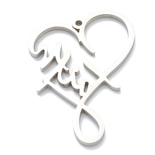 Honeyhandy 304 Stainless Steel Pendants, Heart with Word Faith, Stainless Steel Color, 38x29x2mm, Hole: 1.8mm