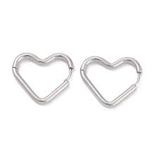 Honeyhandy 201 Stainless Steel Hoop Earrings, with 316 Surgical Stainless Steel Pin, Heart, Stainless Steel Color, 21.5x26x2.5mm, Pin: 1mm