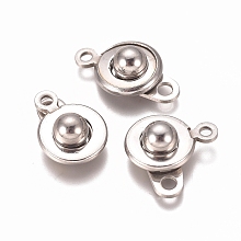 Honeyhandy 201 Stainless Steel Snap Clasps, Flat Round, Stainless Steel Color, 15x9x5mm, Hole: 1.5mm and 2mm