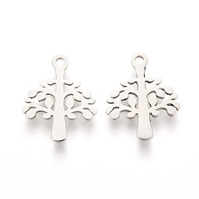 Honeyhandy 304 Stainless Steel Charms, Laser Cut, Tree of Life, Stainless Steel Color, 12x10x1mm, Hole: 1.2mm