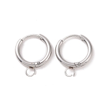 Honeyhandy 304 Stainless Steel Huggie Hoop Earring Findings, with Horizontal Loop, Stainless Steel Color, 12 Gauge, 17x14x2mm, Hole: 2.5mm, Pin: 1mm