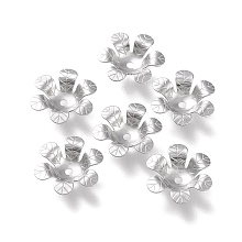 Honeyhandy 304 Stainless Steel Bead Caps, 6-Petal, Flower, Stainless Steel Color, 14.5x14.5x3.5mm, Hole: 1.5mm