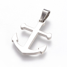 Honeyhandy Trendy Necklace Findings Anchor 304 Stainless Steel Pendants, Stainless Steel Color, 27x20x2mm, Hole: 6x4mm