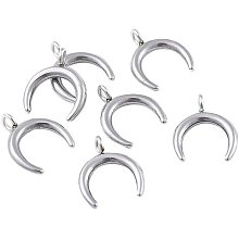 CHGCRAFT 10pcs Double Horn Pendants Crescent Moon Charms 304 Stainless Steel Moon Beads Pendants for DIY Bracelet Necklace Jewelry Making 16.5x14.5x2mm, Stainless Steel Color