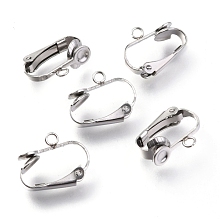 Honeyhandy 304 Stainless Steel Clip-on Earrings Findings, with Loop, For Non-pierced Ears, Stainless Steel Color, 16x12x7.5mm, Hole: 1.8mm