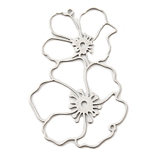 Honeyhandy 201 Stainless Steel Big Pendants, Laser Cut, Flower Charm, Stainless Steel Color, 51.5x35x1mm, Hole: 1.6mm and 1.2mm