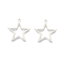 Honeyhandy 201 Stainless Steel Pendants, Star, Stainless Steel Color, 26x25x1.5mm, Hole: 1.2mm