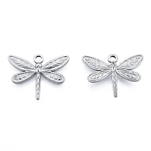 Honeyhandy 201 Stainless Steel Pendants, Dragonfly, Stainless Steel Color, 20x25x2mm, Hole: 2mm