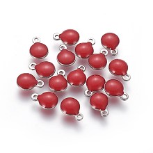 Honeyhandy 304 Stainless Steel Enamel Charms, Enamelled Sequins, Flat Round, Stainless Steel Color, Dark Red, 13.5x10x3.5~4mm, Hole: 1.4mm