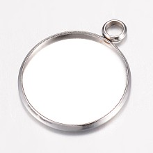 Honeyhandy 304 Stainless Steel Pendant Cabochon Settings, Plain Edge Bezel Cups, Flat Round, Stainless Steel Color, Tray: 20mm, 26.5x22x2mm, Hole: 3mm