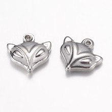 Honeyhandy 304 Stainless Steel Charms, Fox Head, Stainless Steel Color, 11x12x3.5mm, Hole: 1mm