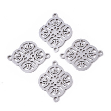 Honeyhandy 201 Stainless Steel Links connectors, Laser Cut, Flower, Stainless Steel Color, 19x15x1mm, Hole: 1.4mm