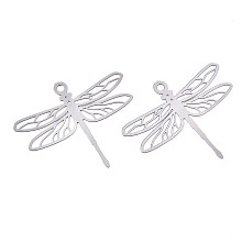 Honeyhandy 201 Stainless Steel Filigree Pendants, Etched Metal Embellishments, Dragonfly, Stainless Steel Color, 29x34.5x0.2mm, Hole: 1.8mm