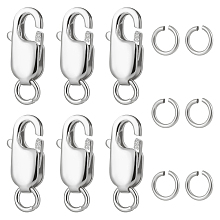 Beebeecraft 6Pcs 925 Sterling Silver Lobster Claw Clasps, with 925 Stamp, with 6Pcs Open Jump Rings, Platinum, 10.5mm, Hole: 1mm