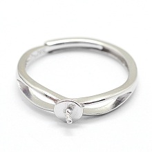 Honeyhandy Adjustable 925 Sterling Silver Ring Components, For Half Drilled Beads, Platinum, 16mm, Pin: 0.6mm