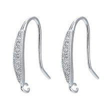 Honeyhandy 925 Sterling Silver Earring Hooks, Carved with 925, with Cubic Zirconia, Platinum, 15x2.5x1.5mm, Hole: 1mm, Pin: 0.8mm