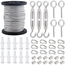 Pandahall Elite Lights Hanging Kit, 98ft 304 Stainless Steel Wire Cable Wire Rope Screw Eye Bails 20pcs Slide Charms Wire Protectors Turnbuckle String Great for Decking, Railing, DIY Outdoor Shades