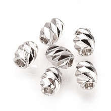 Honeyhandy Brass Spacer Beads, Fancy Cut,Barrel, Nickel Free, Real Platinum Plated, 4x3mm, Hole: 1mm