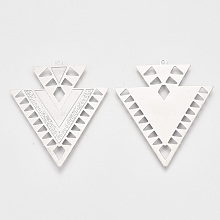 Honeyhandy Brass Pendants, Etched Metal Embellishments, Triangle, Platinum, 45x38x0.3mm, Hole: 1.6mm