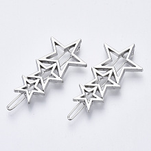 Honeyhandy Alloy Hollow Geometric Hair Pin, Ponytail Holder Statement, Hair Accessories for Women, Cadmium Free & Lead Free, Star, Platinum, 48x27mm, Clip: 58mm long