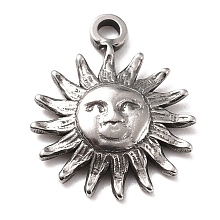 Honeyhandy 304 Stainless Steel Charms, Textured, Sun, Stainless Steel Color, 14.5x11.5x2mm, Hole: 1.5mm