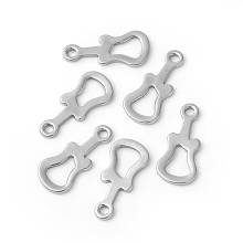 Honeyhandy 201 Stainless Steel Charms, Cut-Out, Guitar, Stainless Steel Color, 14x6x0.6~0.8mm, Hole: 1.4mm