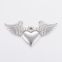 Honeyhandy 304 Stainless Steel Pendants, Heart and Wing, Stainless Steel Color, 20x40x3.5mm, Hole: 3mm