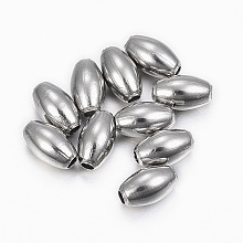 304 Stainless Steel Beads, Rice, Stainless Steel Color, 7x4mm, Hole: 1.2mm