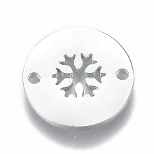 Honeyhandy 304 Stainless Steel Links connectors, Flat Round with Snowflake, for Christmas, Stainless Steel Color, 12x1mm, Hole: 1.2mm