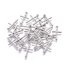 Honeyhandy 304 Stainless Steel Pendants, Cross, Stainless Steel Color, 16x9.5x0.7mm, Hole: 1.2mm